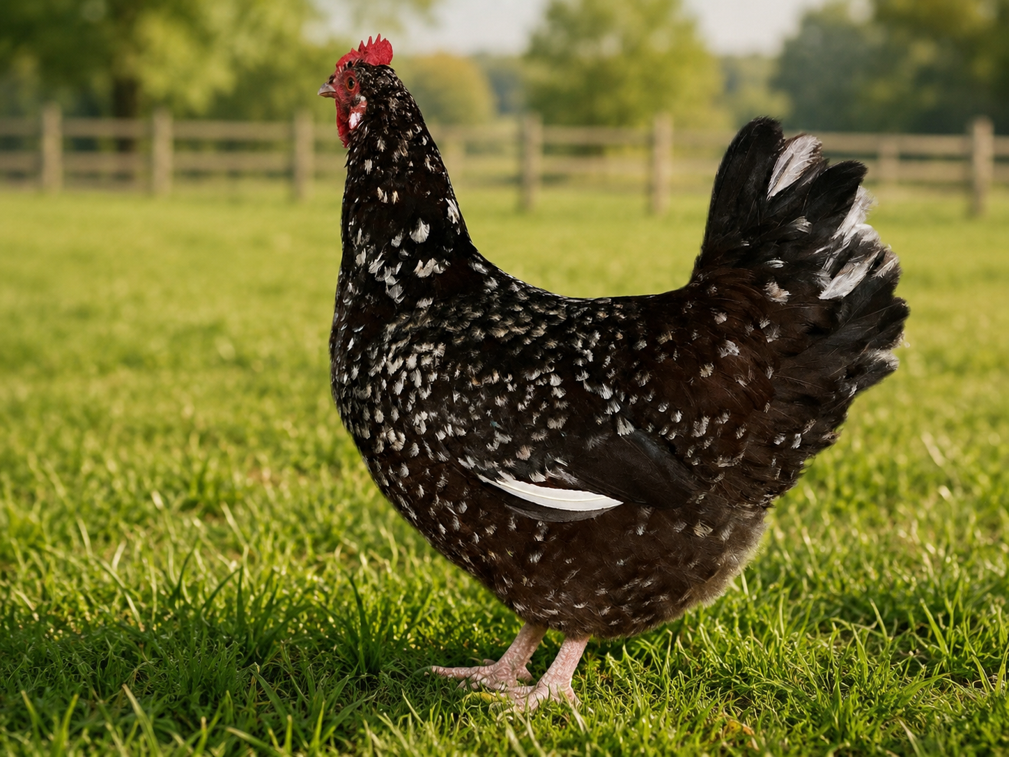 Speckled pasture hen
